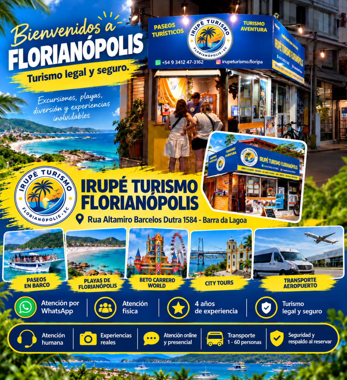 Irupé Turismo, agencia de turismo en Florianópolis, con paseos en barco, parques, city tours y traslados
